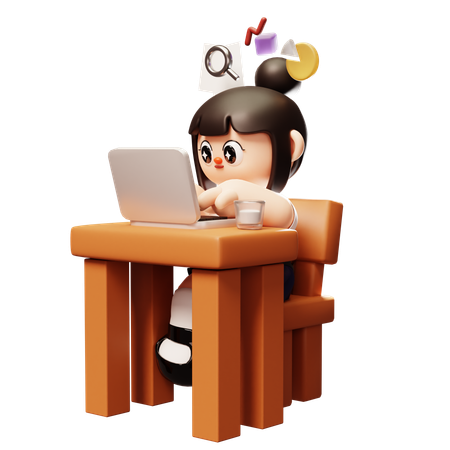 Garota trabalhando no laptop  3D Illustration