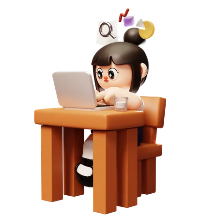 Garota trabalhando no laptop  3D Illustration