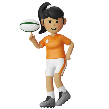 Garota que faz truques com bola de rugby  3D Illustration