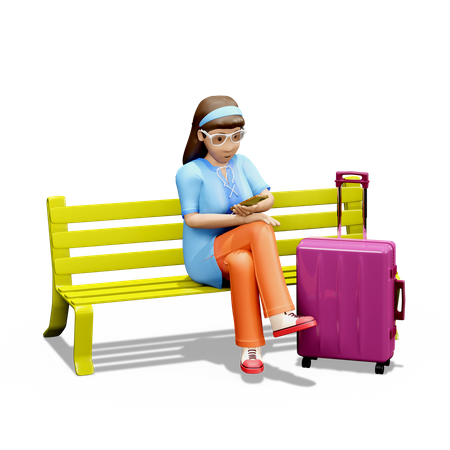 Garota usando celular nas férias  3D Illustration