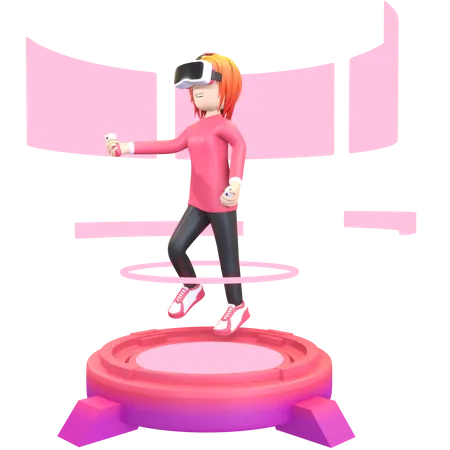 Garota Jogando Dispositivo De Realidade Virtual Na Ilustracao Do Metaverso Renderizacao 3 D 3D Illustration