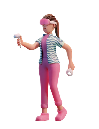 Garota usando fone de ouvido de realidade virtual  3D Illustration