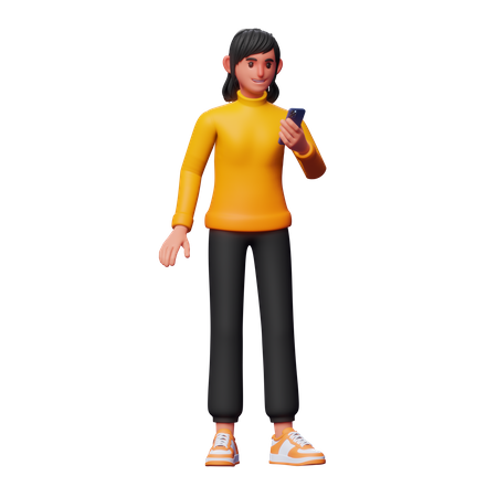 Garota usando telefone  3D Illustration
