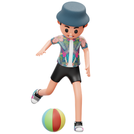 Garotinho chutando bola de praia  3D Icon