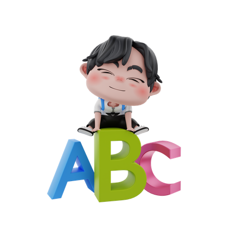 Garotinho com alfabetos  3D Illustration
