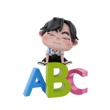 Garotinho com alfabetos  3D Illustration