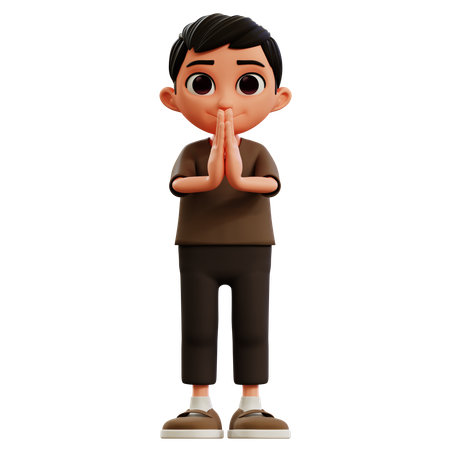 Menino pequeno com pose de desculpas  3D Illustration