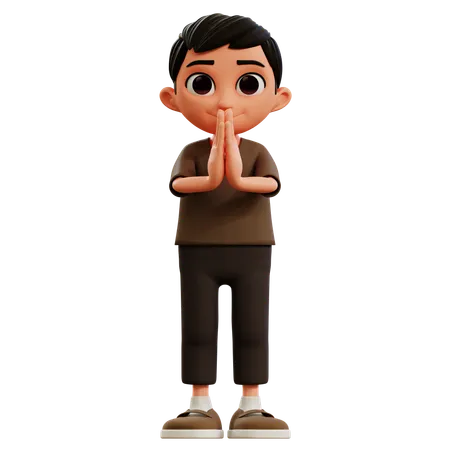 Menino pequeno com pose de desculpas  3D Illustration