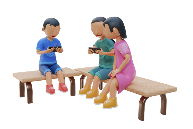 Criança e amigo usam smartphone juntos  3D Illustration
