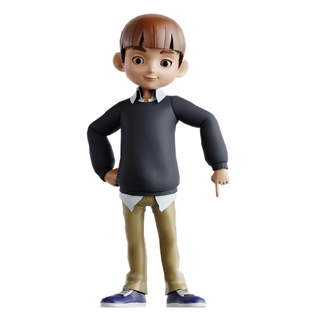 Menino de pé apontando para baixo  3D Illustration