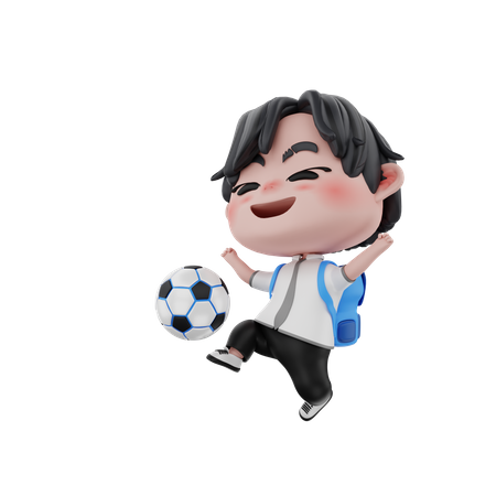 Garotinho jogando futebol  3D Illustration