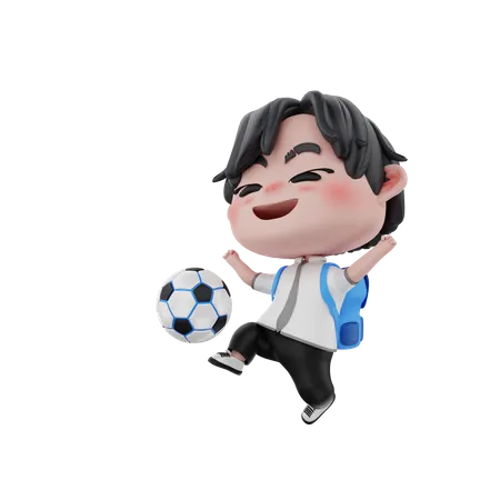 Garotinho jogando futebol  3D Illustration