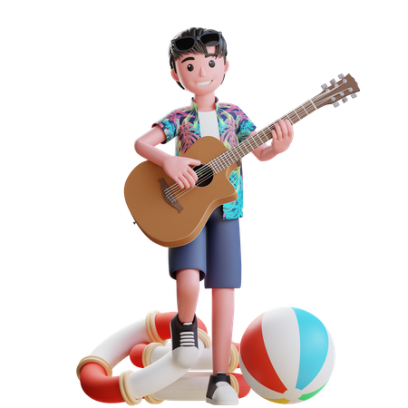 Garoto curtindo música na praia  3D Illustration