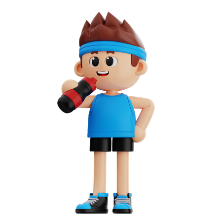 Gym Boy bebendo bebida energética  3D Illustration