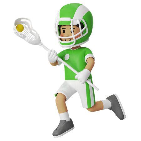 Garoto de lacrosse pegando bola usando rede  3D Illustration