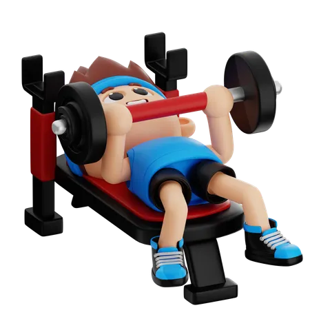 Gym Boy fazendo levantamento de peso no supino  3D Illustration