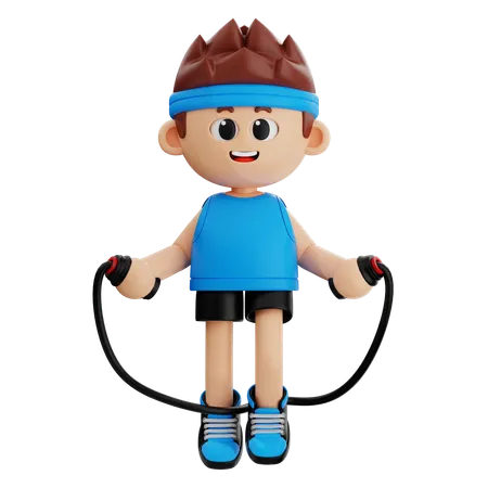 Gym Boy fazendo saltos usando corda de pular  3D Illustration