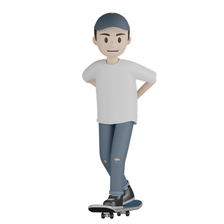 Garoto feliz andando de skate  3D Illustration