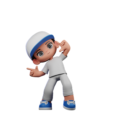 Menino fofo apontando para a pose certa  3D Icon