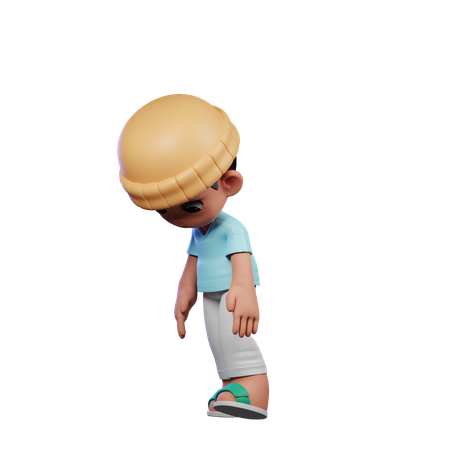 Garoto fofo fazendo pose de caminhada cansada  3D Illustration