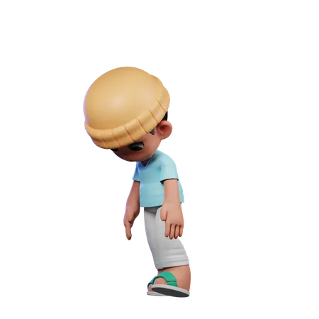 Garoto fofo fazendo pose de caminhada cansada  3D Illustration