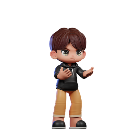 Garoto fofo fazendo pose de raiva  3D Illustration