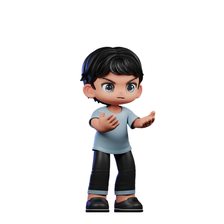 Garoto fofo fazendo pose de raiva  3D Illustration