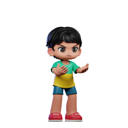 Garoto fofo fazendo pose de raiva  3D Illustration