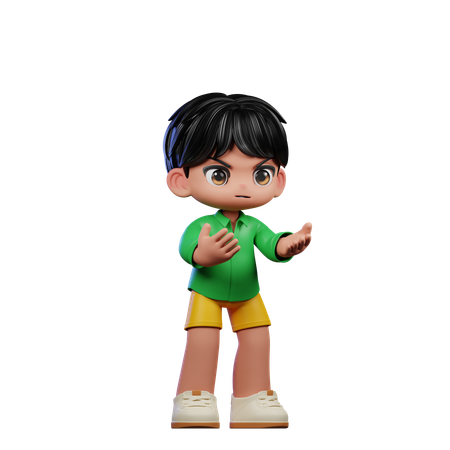 Garoto fofo fazendo pose de raiva  3D Illustration