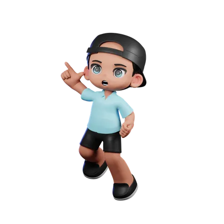 Garoto fofo fazendo pose de salto feliz  3D Illustration