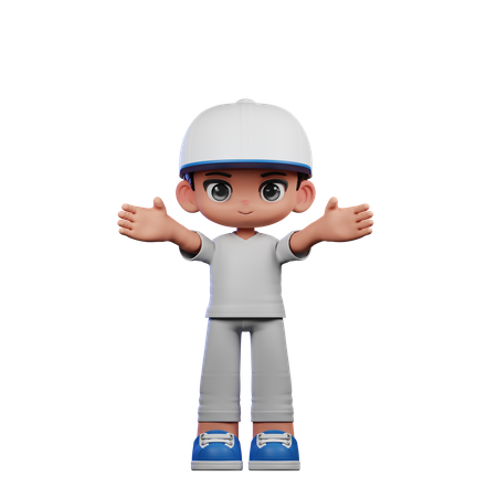 Garoto fofo mostrando pose de boas-vindas  3D Icon