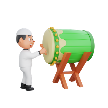 Menino muçulmano tocando tambor do Ramadã  3D Illustration