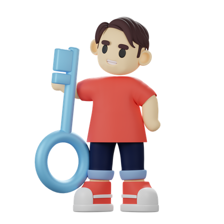 Garoto segurando a chave de verificação  3D Icon