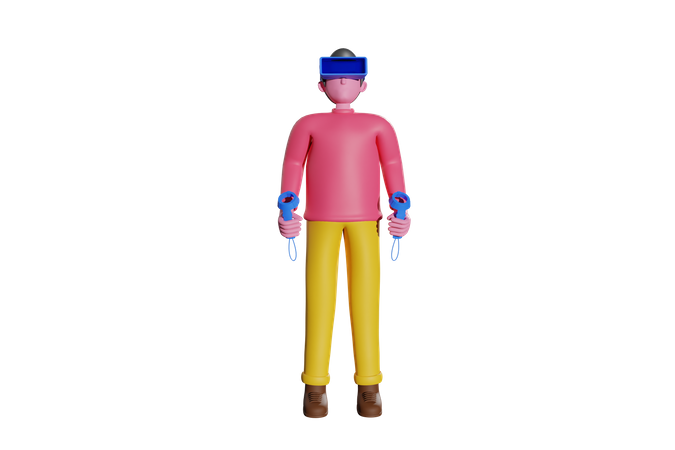 Garoto tendo experiência em realidade virtual  3D Illustration