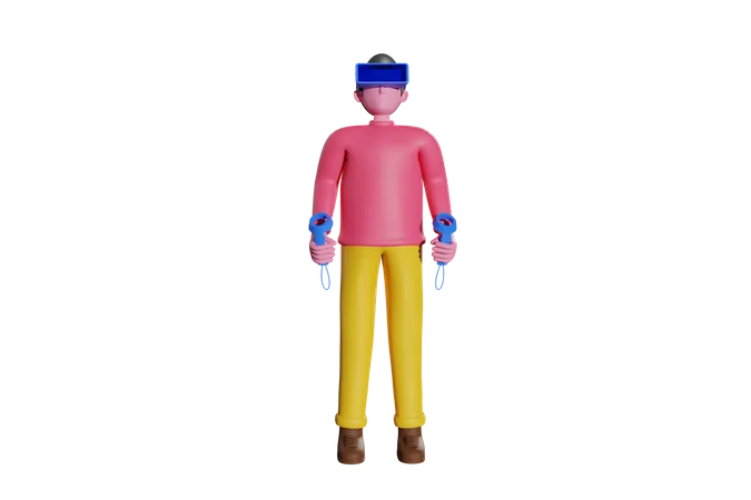 Garoto tendo experiência em realidade virtual  3D Illustration