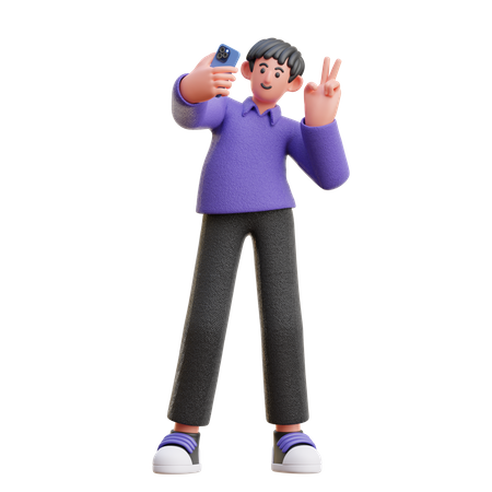 Garoto tirando selfie  3D Icon