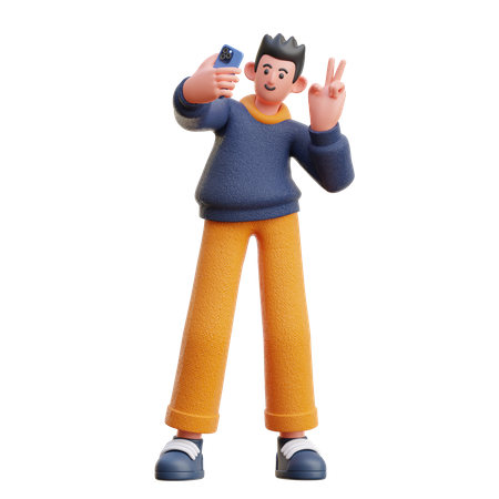Garoto tirando selfie  3D Icon