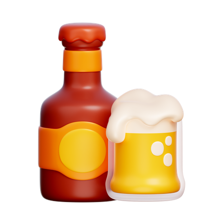 Garrafa de cerveja e copo  3D Icon