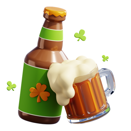 Garrafa de cerveja e copo  3D Icon