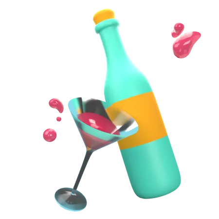 Garrafa de vinho e copo  3D Icon