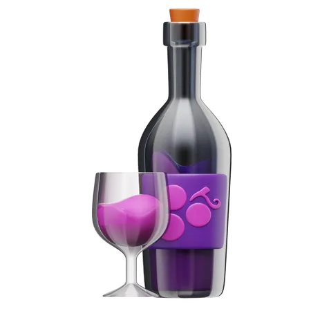 Garrafa de vinho e copos  3D Icon