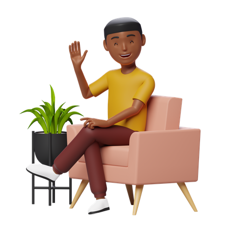 Heureux gars assis sur un canapé  3D Illustration