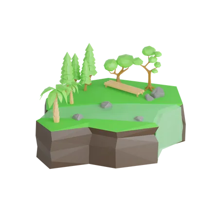 3 D Lowpoly Baum Und Felsen 3D Icon