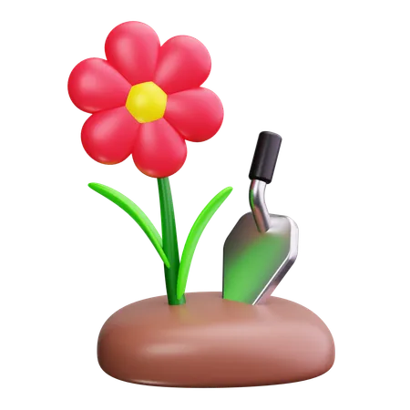 Gartenblume mit Spaten  3D Icon