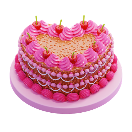 Gâteau avec glaçage et cerises  3D Icon