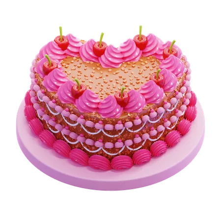 Gâteau avec glaçage et cerises  3D Icon