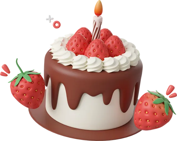 Gâteau d'anniversaire aux fraises  3D Icon