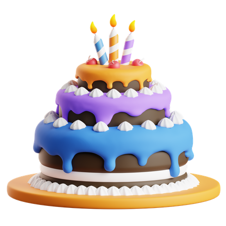 Gâteau d'anniversaire à plusieurs étages avec bougies  3D Icon