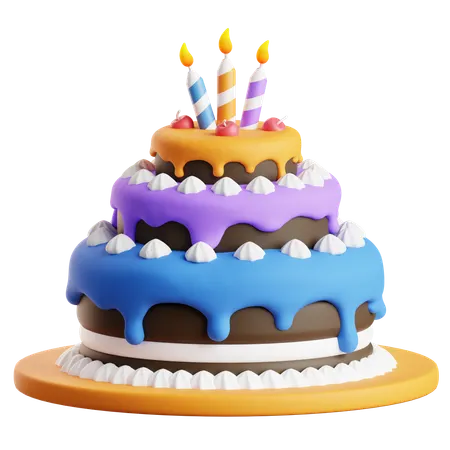 Gâteau d'anniversaire à plusieurs étages avec bougies  3D Icon
