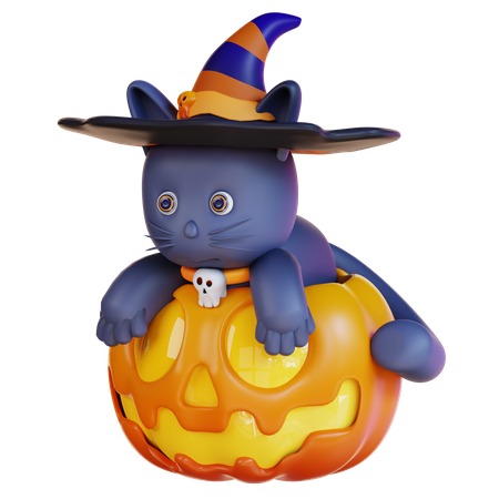 Gato aterrador con calabaza  3D Icon